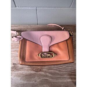 Coach Jade Shoulder Bag Women Pink Brown Colorblock Leather Horse Carriage 91070